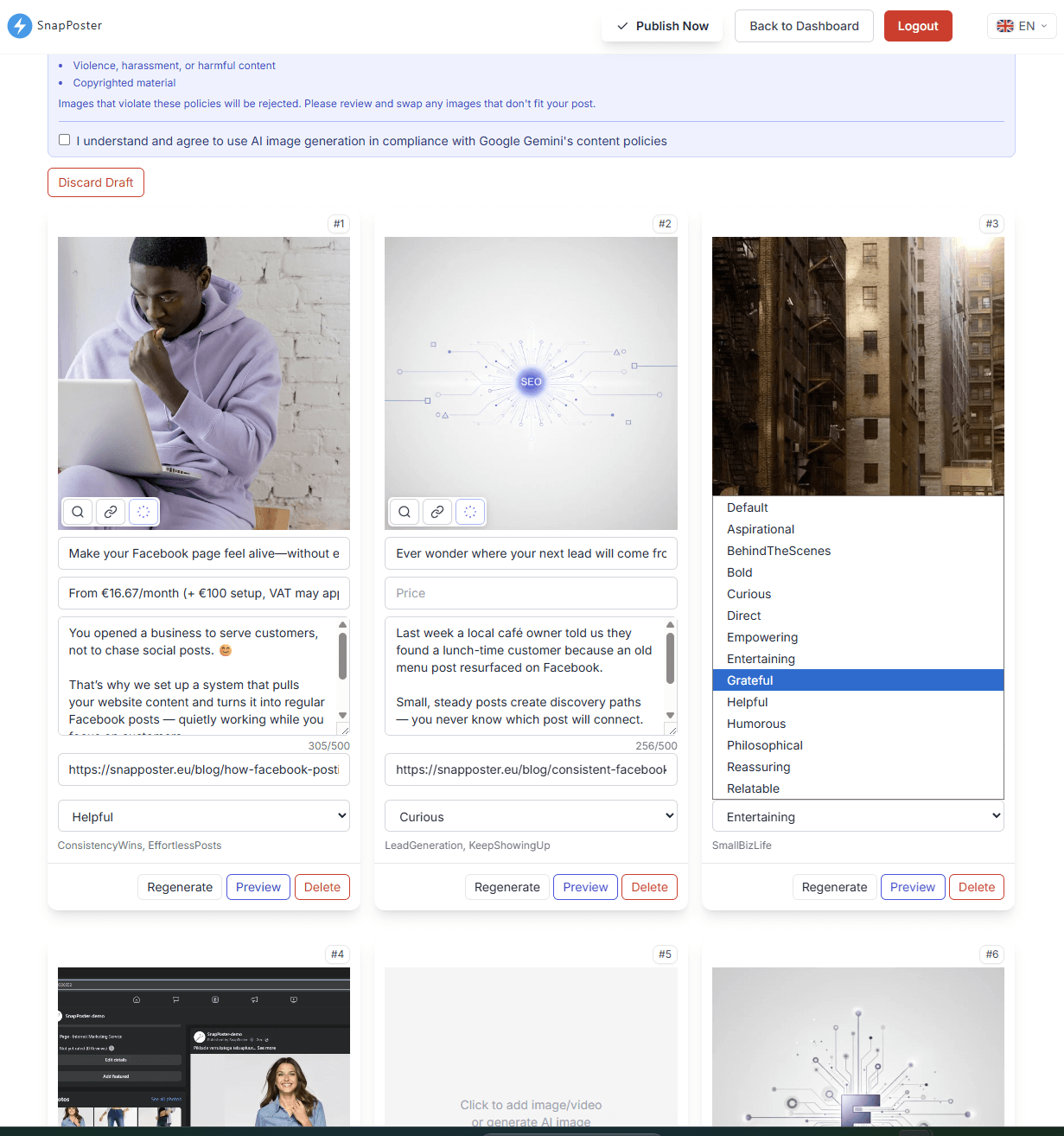 Step 3: drafts are ready for preview and editing