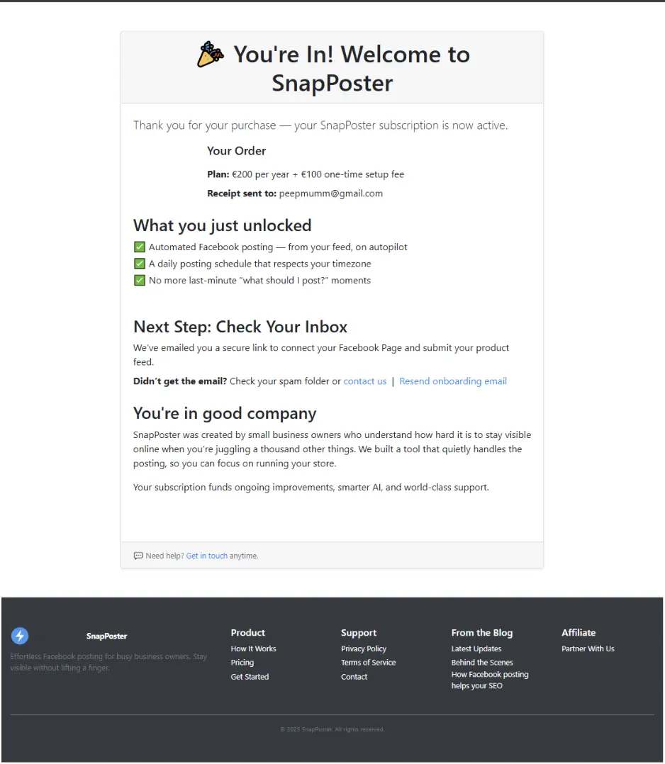 Order confirmation screen