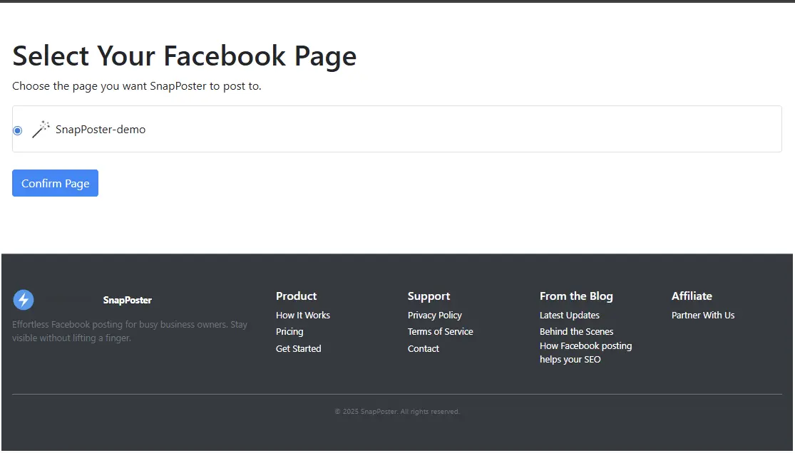 Select Facebook page to post to