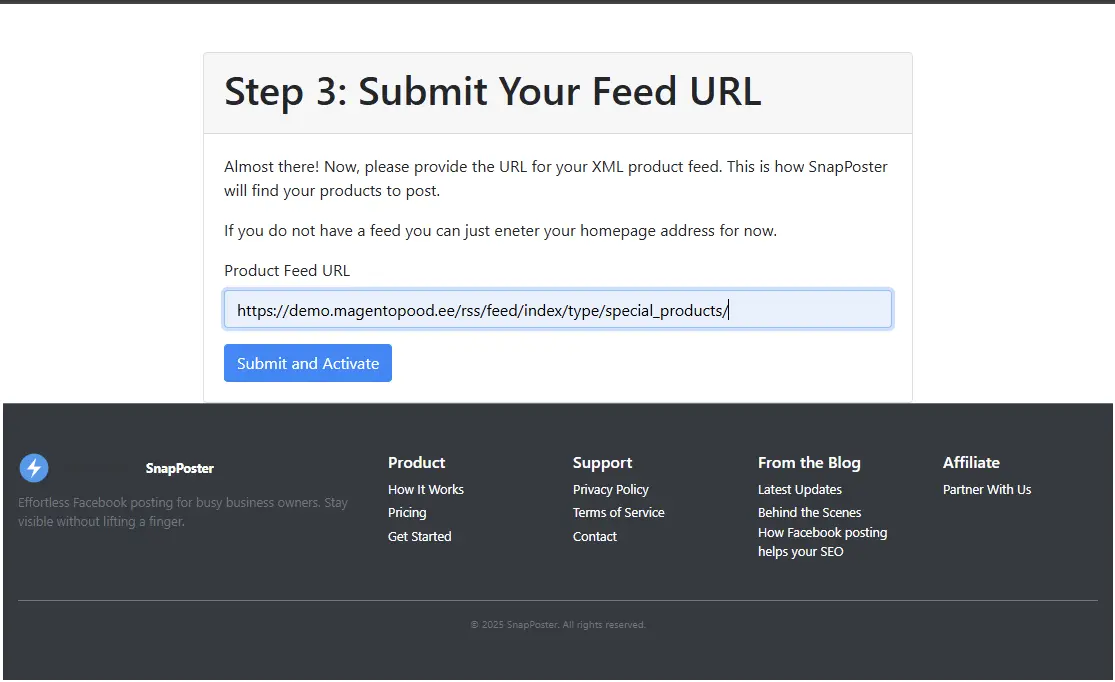 Enter feed URL screen